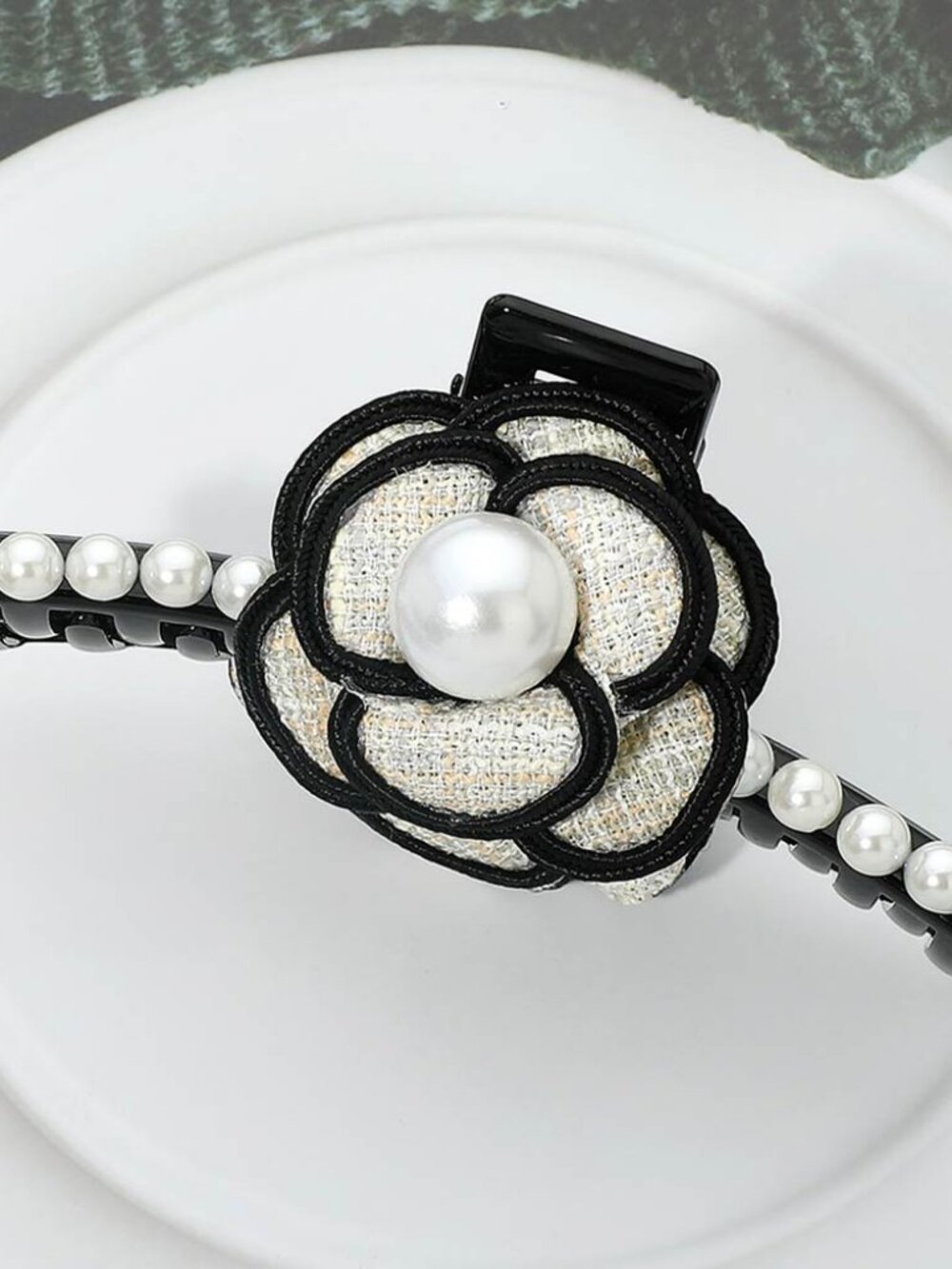 Pearl Accent w/ Camellia Flower Hair Claw Clip